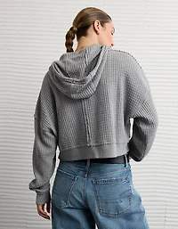 AE Cropped Waffle Zip-Up Hoodie