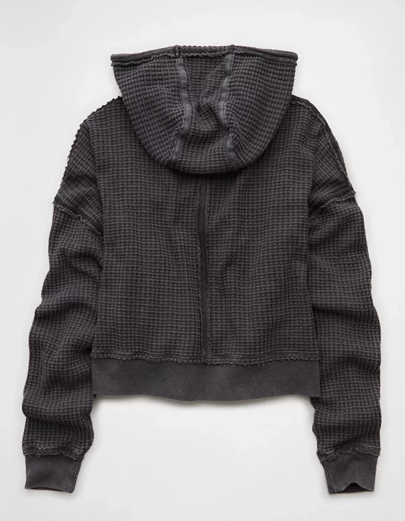 AE Cropped Waffle Zip-Up Hoodie
