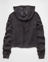 AE Cropped Waffle Zip-Up Hoodie