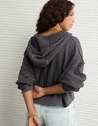 AE Cropped Waffle Zip-Up Hoodie