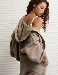 Chandail à capuchon avec glissière pleine longueur et manches tonneaux Luxe de tous les jours AE