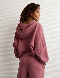 Chandail à capuchon avec glissière pleine longueur et manches tonneaux Luxe de tous les jours AE
