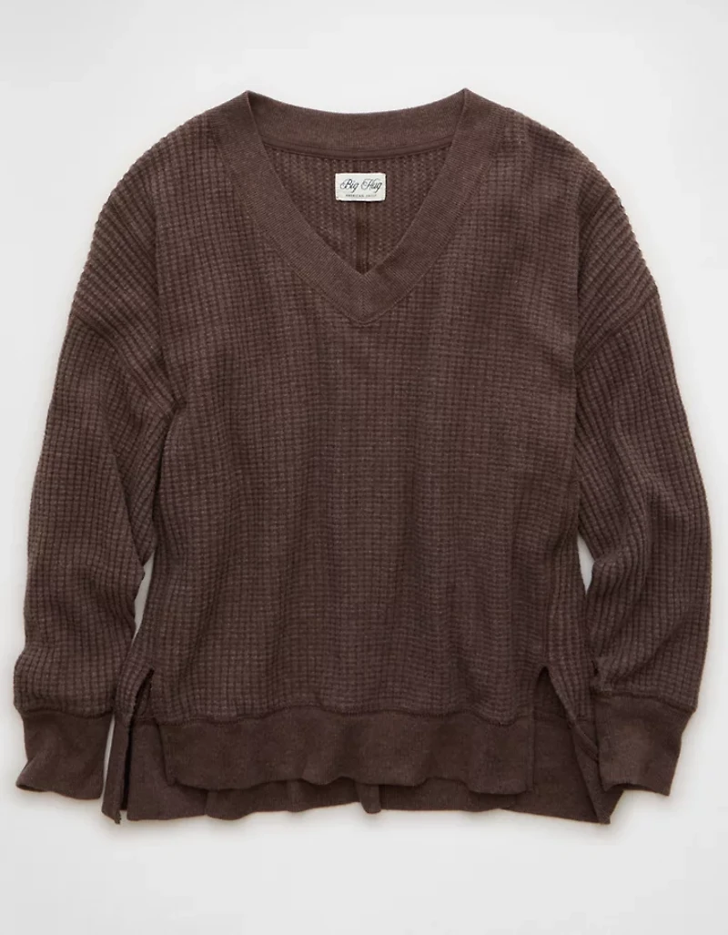 AE Big Hug V-Neck Waffle Sweatshirt