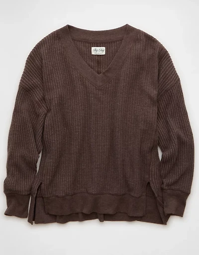 AE Big Hug V-Neck Waffle Sweatshirt