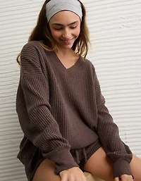 AE Big Hug V-Neck Waffle Sweatshirt