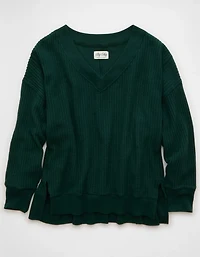 AE Big Hug V-Neck Waffle Sweatshirt