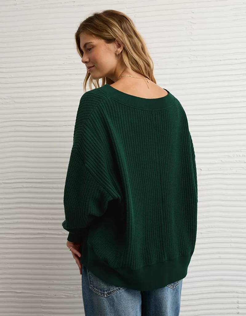 AE Big Hug V-Neck Waffle Sweatshirt