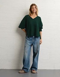 AE Big Hug V-Neck Waffle Sweatshirt