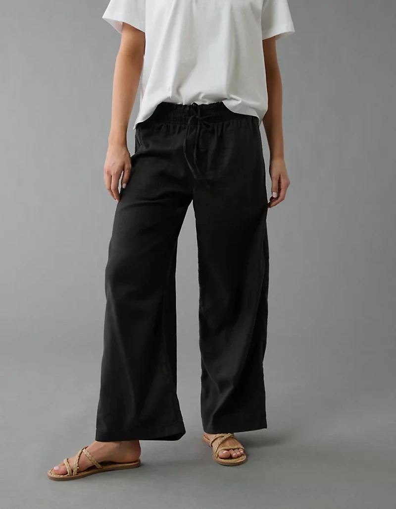 AE Dreamy Drape Linen-Blend Pull-On Pant