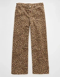 AE Stretch Leopard Low-Rise Baggy Wide-Leg Pant