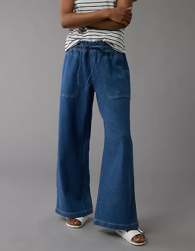Pantalon à ceinture élastique en mélange de lin Drapé rêve AE