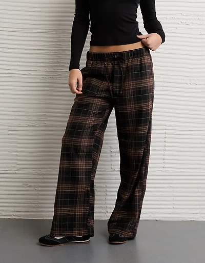 AE Plaid Pull-On Wide Leg Pant