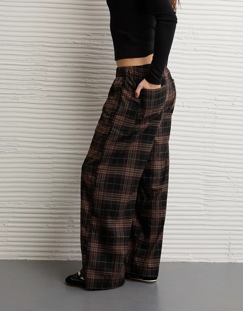 AE Plaid Pull-On Wide Leg Pant
