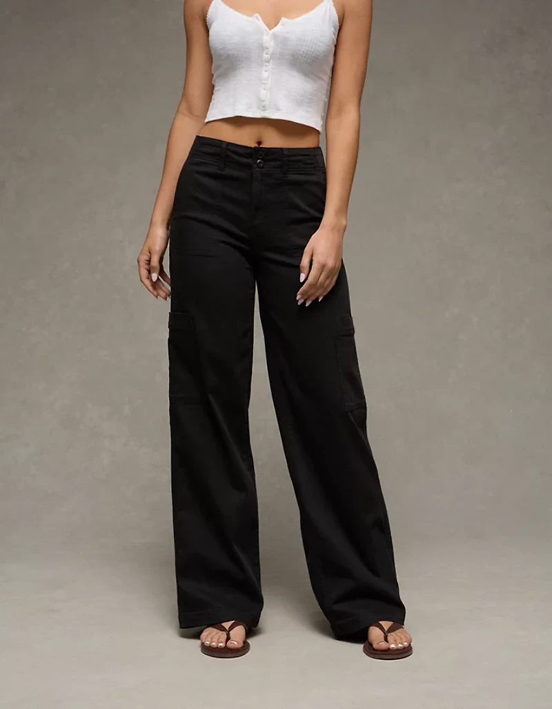 Pantalon cargo à jambe large taille très haute extensible AE