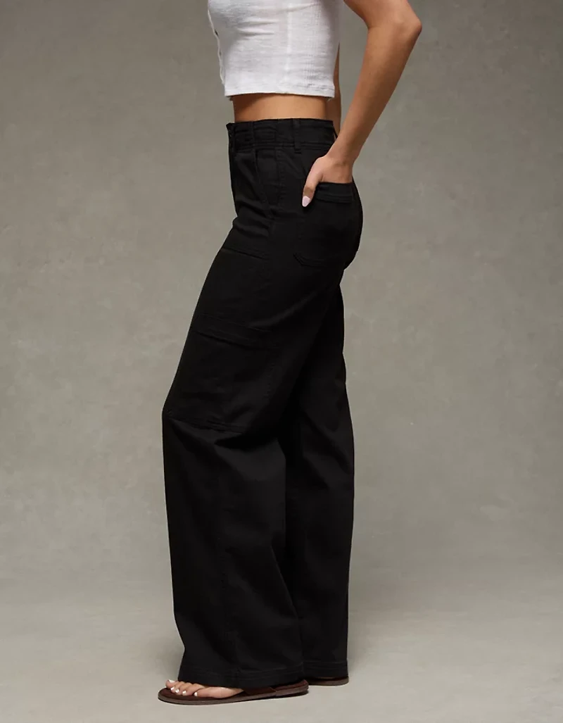 Pantalon cargo à jambe large taille très haute extensible AE