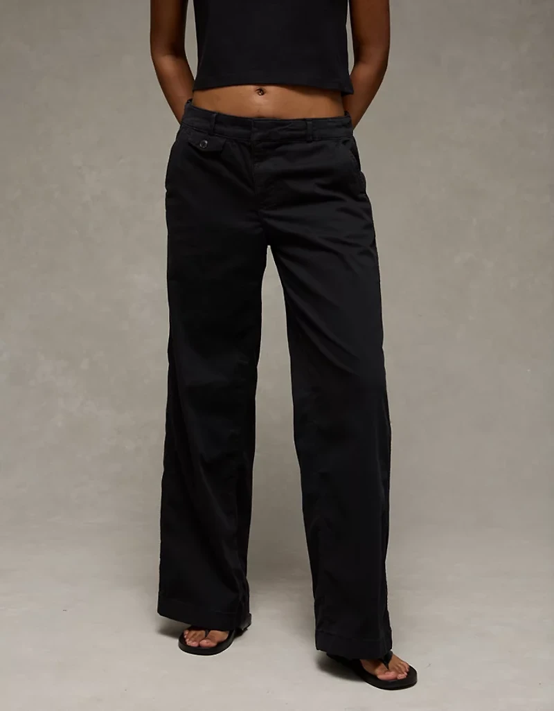 AE Stretch Low-Rise Wide-Leg Khaki Pant