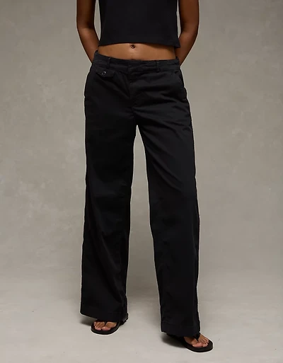 AE Stretch Low-Rise Wide-Leg Khaki Pant