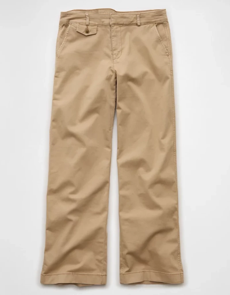 AE Stretch Low-Rise Wide-Leg Khaki Pant