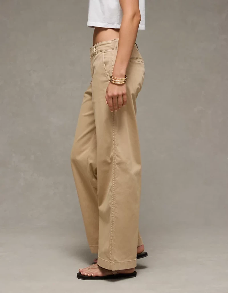 AE Stretch Low-Rise Wide-Leg Khaki Pant