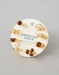 AE Brown Stone & Gold-Finish Rings 8-Pack