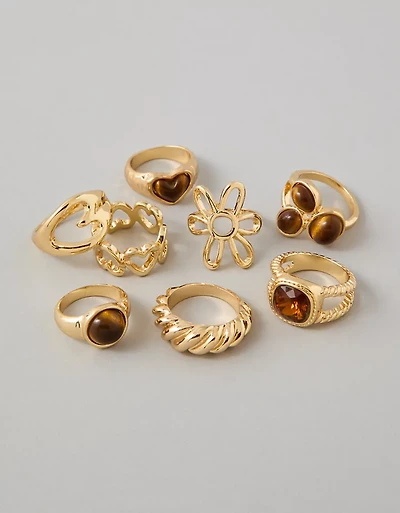 AE Brown Stone & Gold-Finish Rings 8-Pack