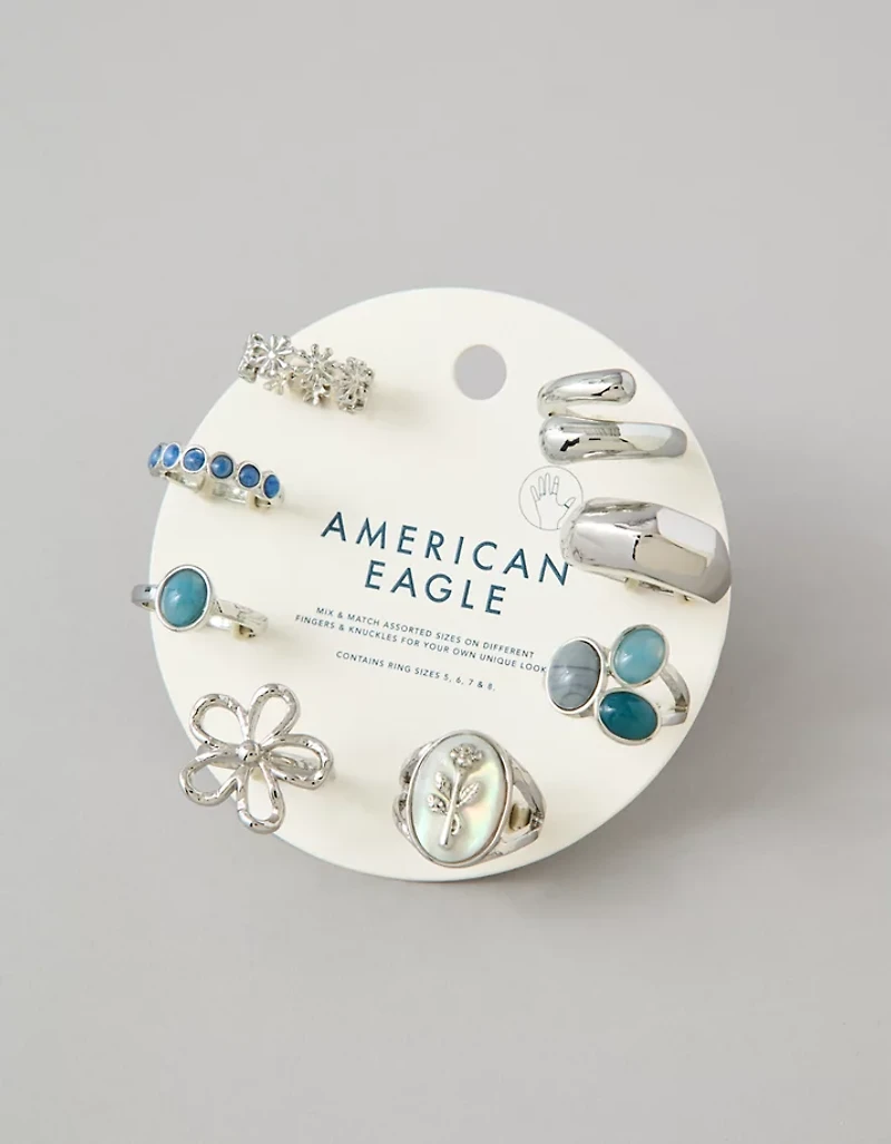 AE Silver-Finish Rings 8-Pack