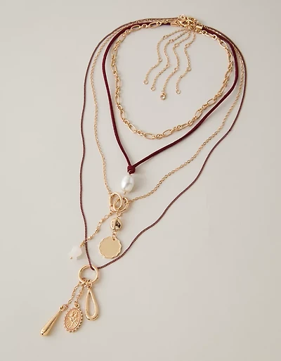 AE Burgundy Layered Necklace 4-Pack