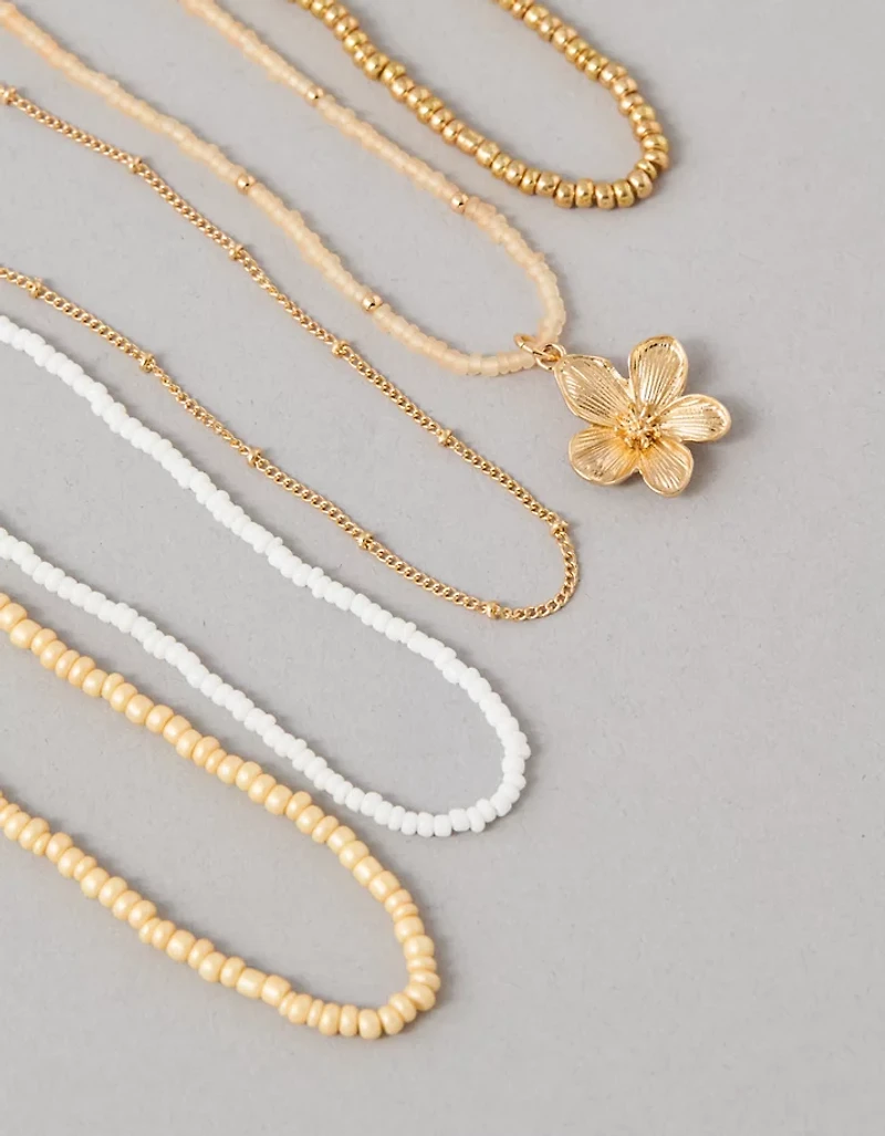 AEO Beaded Gold Toned Flower Necklace 5-Pack