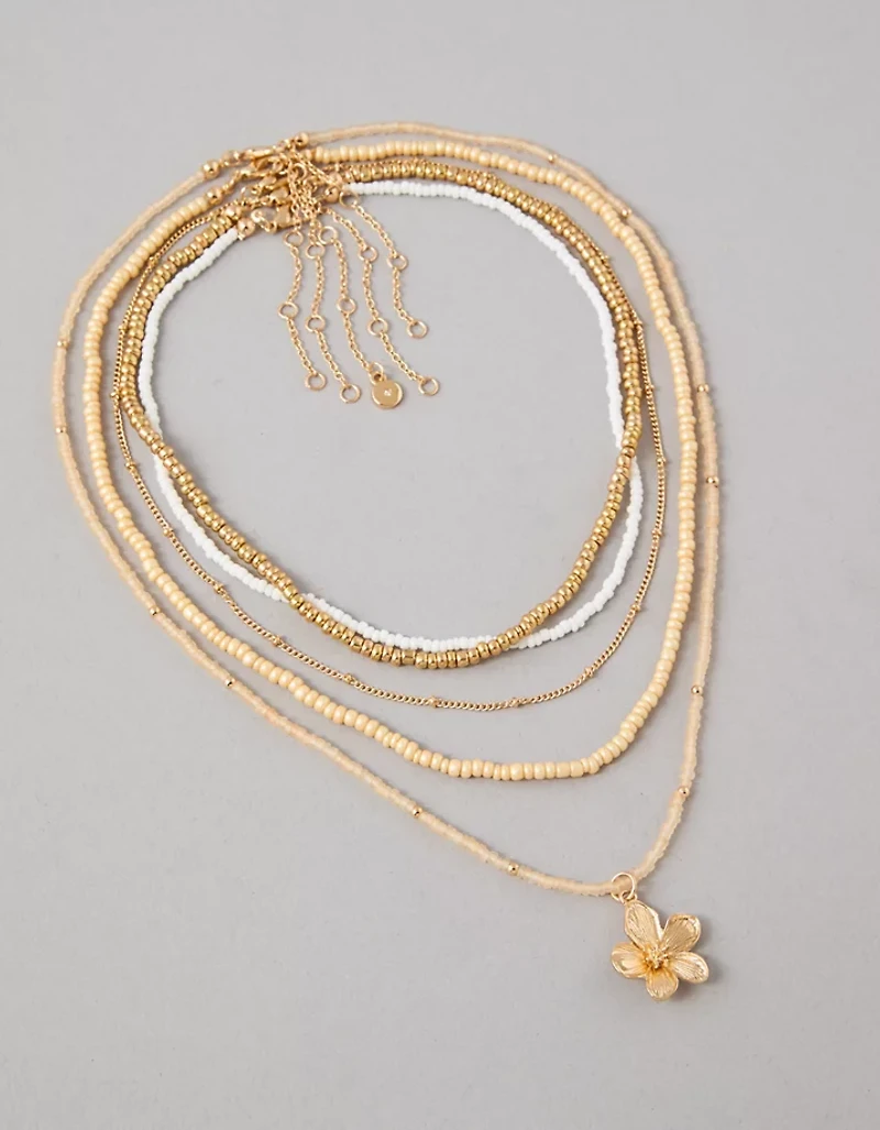 AEO Beaded Gold Toned Flower Necklace 5-Pack
