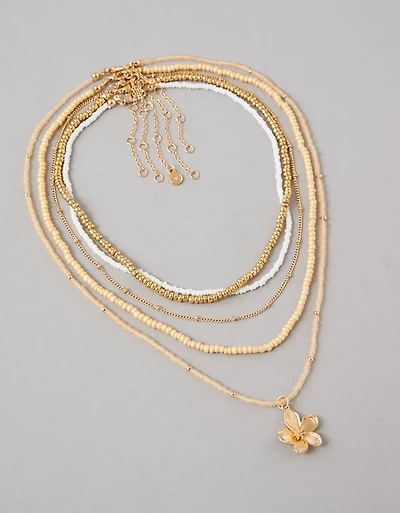 AEO Beaded Gold Toned Flower Necklace 5-Pack