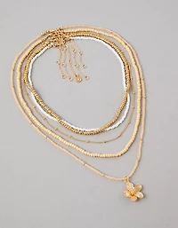 AEO Beaded Gold Toned Flower Necklace 5-Pack