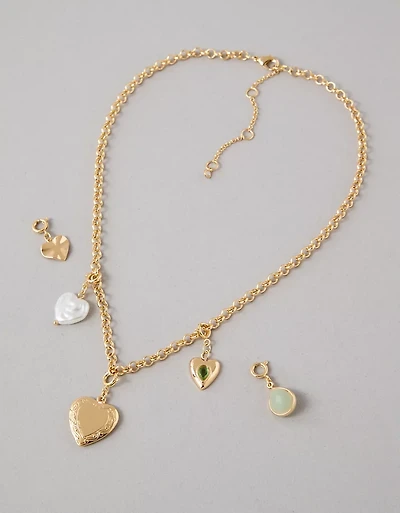 Ensemble collier et breloques avec cœur AEO