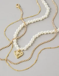 Collier à chaînes dorées et perles AE