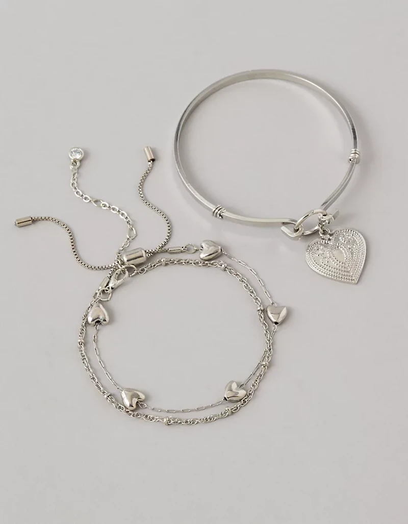 AE Heart Bangle Charm Bracelet 3-Pack