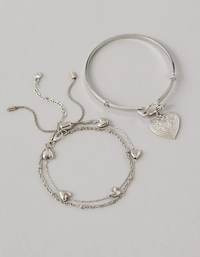 AE Heart Bangle Charm Bracelet 3-Pack