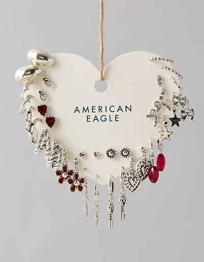 AEO Silver & Burgundy Earrings 18-Pack