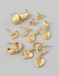 Emballage de six paires de boucles d’oreilles cœur et étoile AE