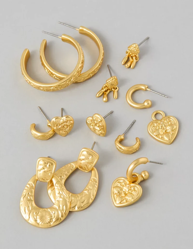 Lot de six paires de boucles d’oreilles gravées AEO