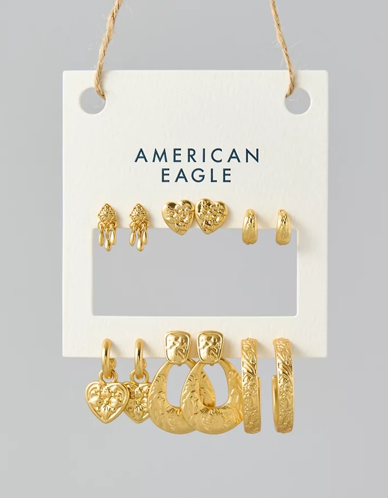 Lot de six paires de boucles d’oreilles gravées AEO