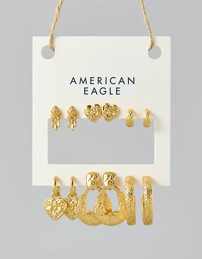 Lot de six paires de boucles d’oreilles gravées AEO