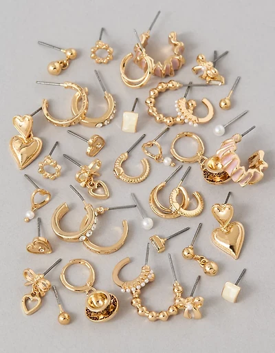 Lot de 18 paires de boucles d’oreilles cœur doré AEO
