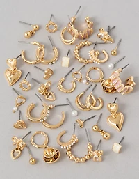 Lot de 18 paires de boucles d’oreilles cœur doré AEO