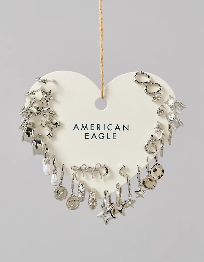 Lot de 18 paires de boucles d’oreilles étoiles argentées AEO