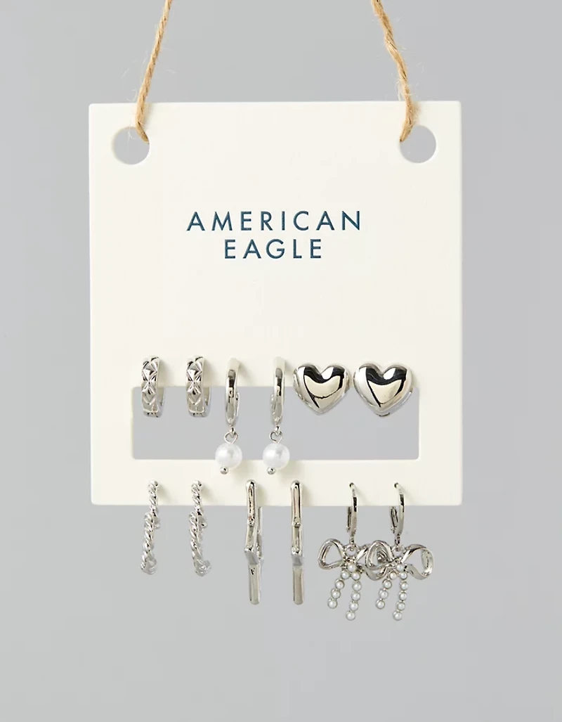 Lot de six paires de boucles d’oreilles étoile et cœur argentés AEO