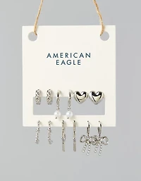 Lot de six paires de boucles d’oreilles étoile et cœur argentés AEO