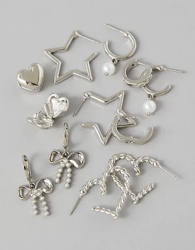 Lot de six paires de boucles d’oreilles étoile et cœur argentés AEO