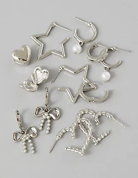 Lot de six paires de boucles d’oreilles étoile et cœur argentés AEO