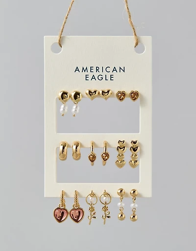 Emballage de neuf paires de boucles d’oreilles cœur AE