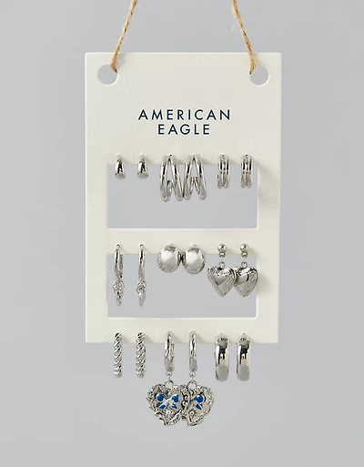 Emballage de neuf paires de boucles d’oreille avec boucles argentées AE