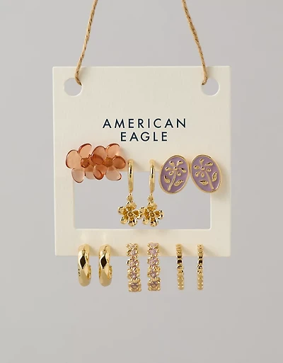 Ensemble de six paires de boucles d’oreille florales AE